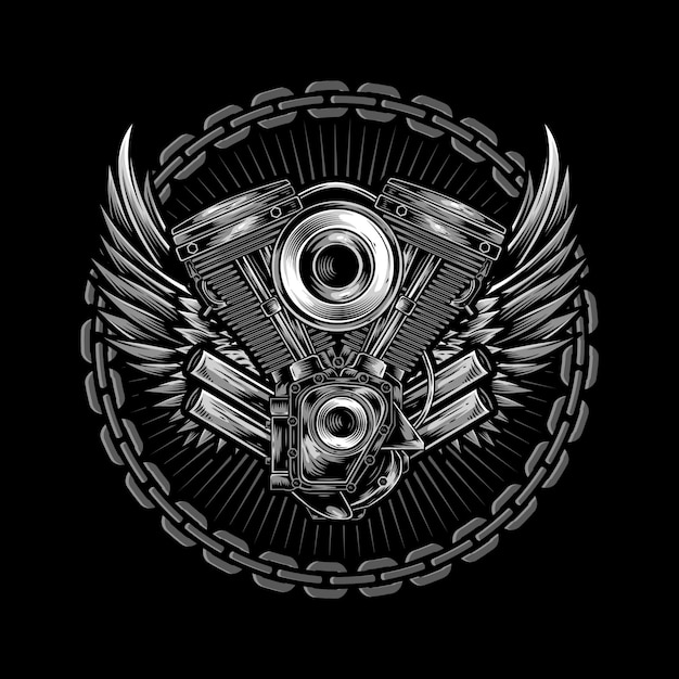 Biker-logo mit flügelillustration