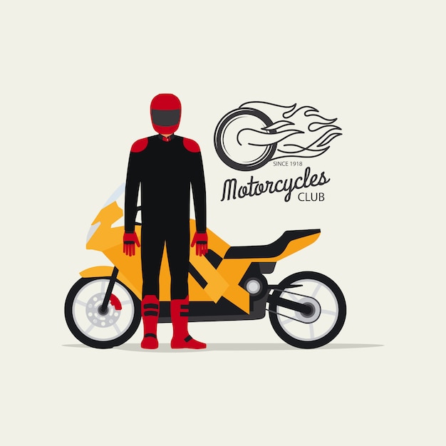 Biker mit motorrad im flachen stil