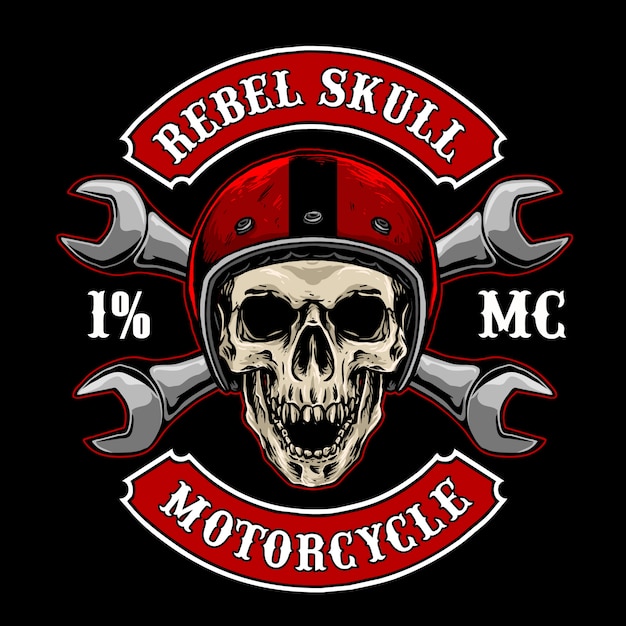 Biker totenkopf mit vintage helm und werkzeug, passend für motorrad club logo