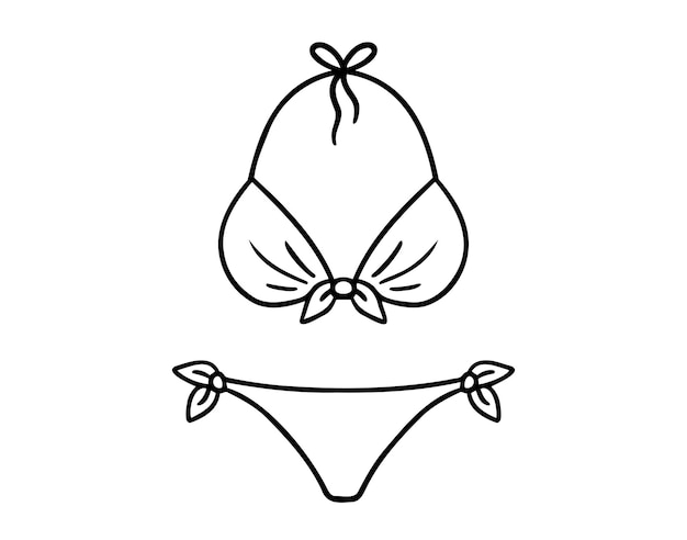 Bikini-Badeanzug für Frauen Sommer Strandbekleidung Handgezeichnetes Doodle-Symbol Umrisse Zeichnung Bikinibadanzug für Frau Linie Clipart Symbol