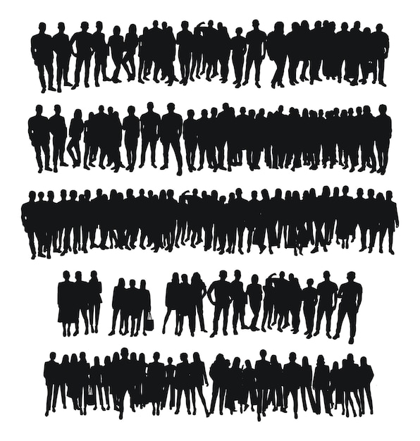 Bild einer menschenmenge, silhouette, gruppe von menschen, arbeiter, publikum, überfüllte unternehmensarbeit, teamarbeit