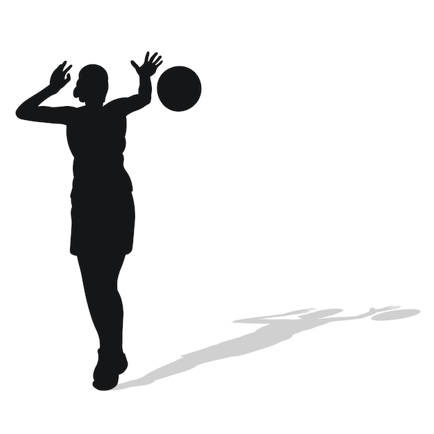 Vektor bild einer schwarzen weiblichen silhouette eines basketballspielers bei einem ballspiel