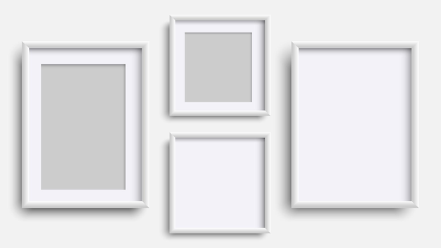 Bilderrahmen isoliert auf weiß, realistische quadratische weiße Rahmen eingestellt.