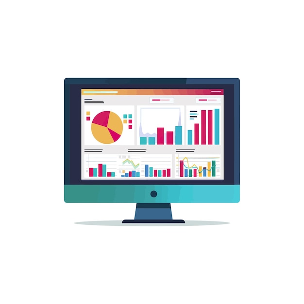 Bildschirm mit farbenfrohem Daten-Dashboard Vektor-Illustrationsdesign