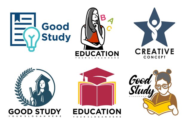 Vektor bildung und lernen logo setschool bookgraduate hatlampbook store and studentteaching icons