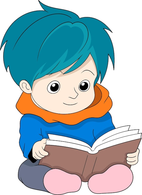 Vektor bildungs-cartoon-dudle-illustration kind sitzt und lernt, beginnend mit dem lesen eines buches