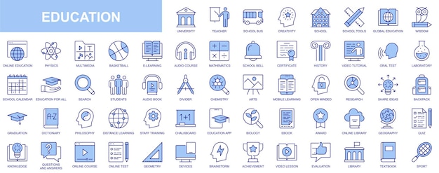 Bildungskonzept mit Menschen Situationen Mega-Set in flachem Web-Design Bündel Szenen von Studiengängen Wissenschaftsforschung E-Learning Vektorillustrationen für soziale Medien Banner Marketing-Material