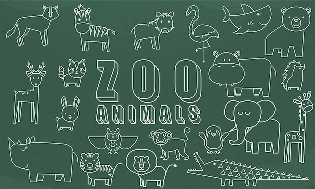 Bildungskonzept Schultafel mit Zoo Animals Line Art Design Vektor