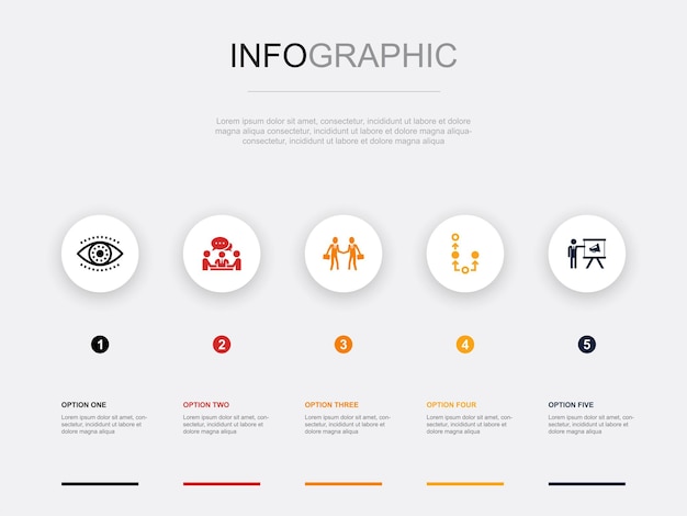 Bildungsleistungsfähigkeiten online-lernen prüfungsvorbereitungssymbole infografik-design-layout-designvorlage kreatives präsentationskonzept mit 5 schritten