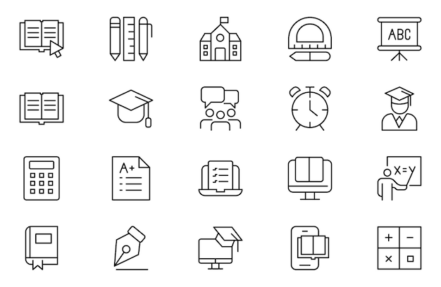 Bildungslinien-Ikonensatz Satz von Vektorlinien-Ikonen der Bildung für moderne Konzepte Web und Apps Set