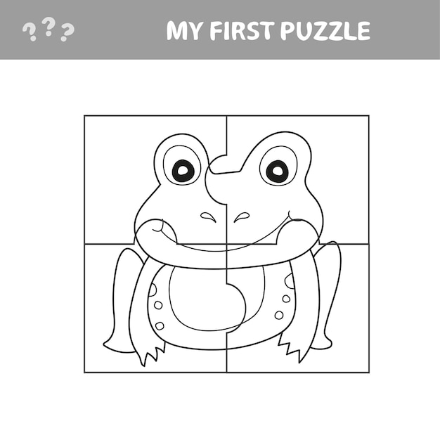 Bildungspapierspiel für kinder, frosch. verwenden sie teile, um das bild zu erstellen. mein erstes puzzle- und malbuch