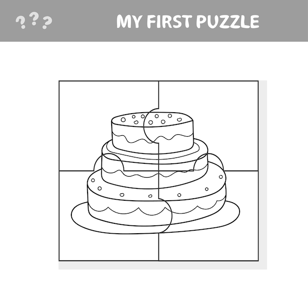 Bildungspapierspiel für kinder, süßer kuchen. mein erstes rätsel. spiel für kinder. puzzleteile. malvorlage