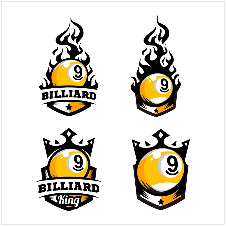Billard 9 Ball Feuer und König Abzeichen Logo