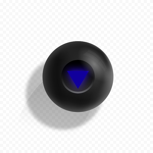 Billard acht Ball realistische Vektorillustration transparent wie Hintergrund mit schwarzer Poolkugel und weichen Schatten abstrakte magische Glückssymbol-Kartenvorlage