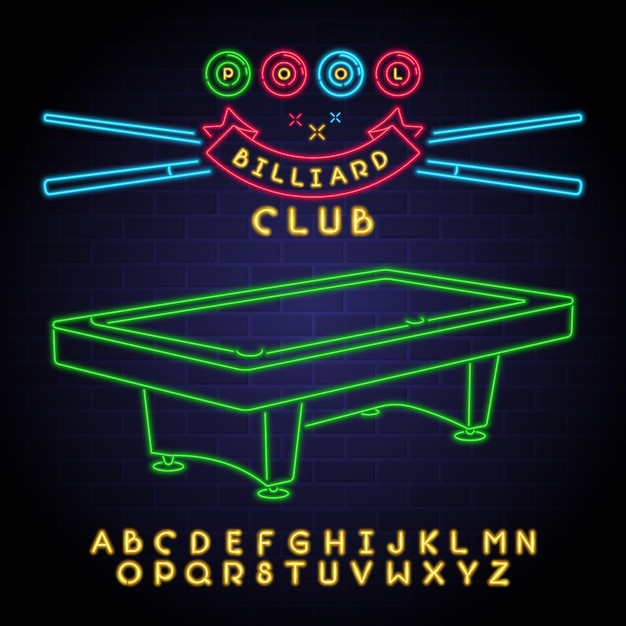 Vektor billardclub-symbol mit neonlichtelement