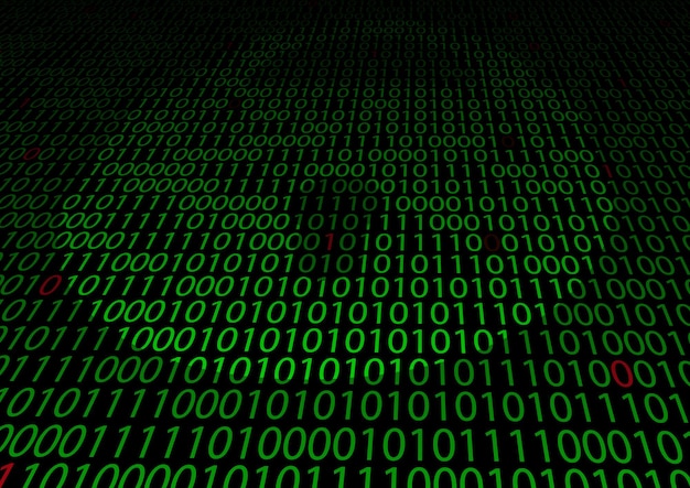 Binäre Matrix auf schwarzem Hintergrund, die perspektivisch bleibt