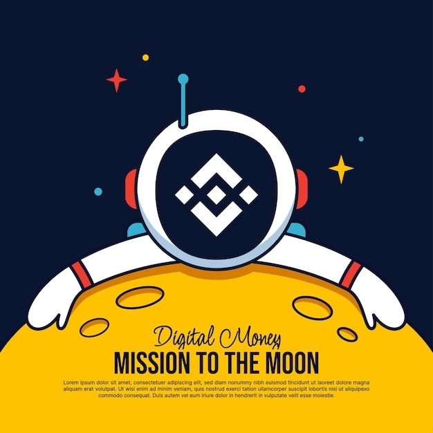 Binance bnb astronaut umarmt den mond-cartoon-hintergrund mission zum mondhintergrund