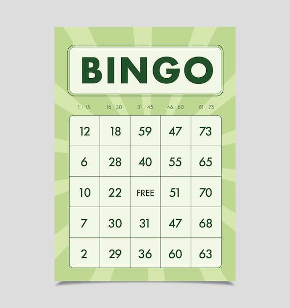 Vektor bingo-karte farbenfrohe druckbare grüne bingo-karte vorlage v2 in vektor eps