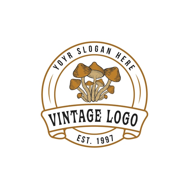 Bio-Bauernhof Pilz-Logo-Vorlage Vektor-Illustration Vintage-Logo