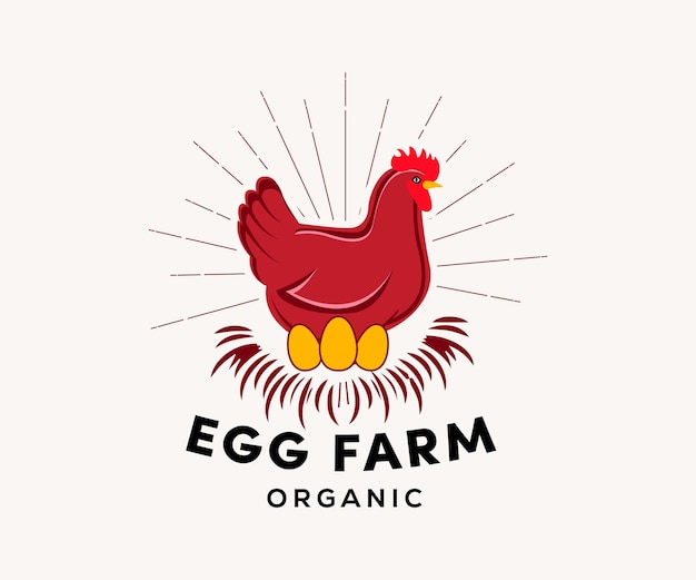 Bio frische Eier vom Bauernhof Vektorlogo mit rotem Huhn