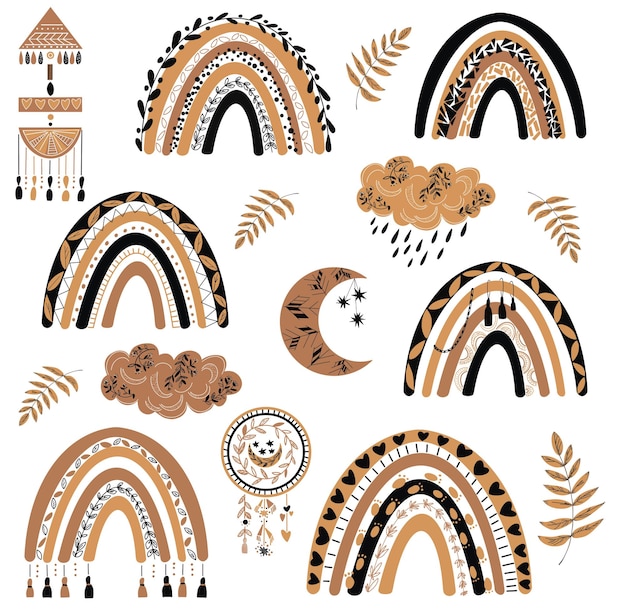 Bio-Regenbogen-Regenbogen-Clip-Art-Boho-Elemente-Sammlung