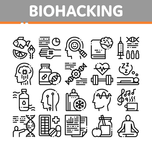 Biohacking-Sammlungs-Element-Ikonen eingestellt