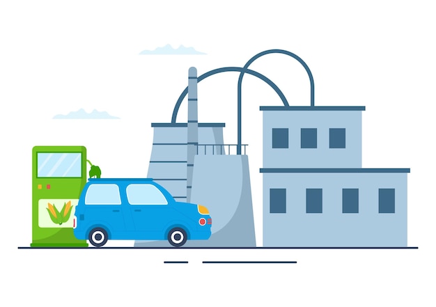 Biokraftstoff-lebenszyklus von natürlichen materialien und pflanzen mit biogas-produktionsenergie in illustration