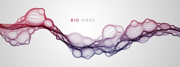 Biologische mutation, mikroskopisch kleiner virus, gepunktete vektorpartikelform, nanotechnologie. abstrakter fließender breiter tapetenhintergrund.