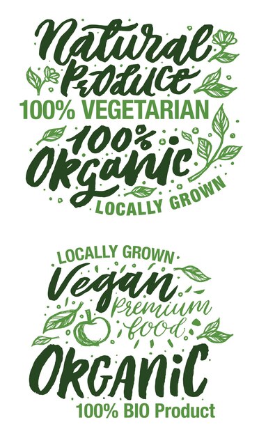 Vektor biologische produkte in der natur und lokal angebaute vegane logos und elemente