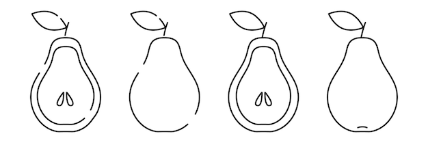 Vektor birne minimalistisches einfaches fruchtelement umrisslinie doodle-stil birnenscheiben mit samen isoliert auf weißem hintergrund vektor-illustration