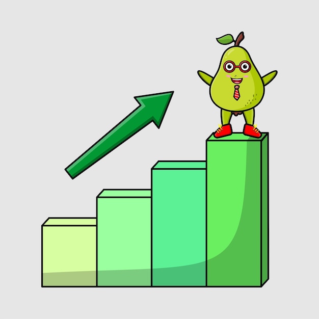 Birnenfrucht niedlicher Geschäftsmann Maskottchen Charakter mit einem Inflationsdiagramm Cartoon Stil Design