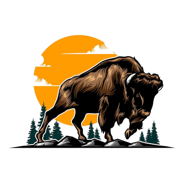 Bison-Illustration mit Volltonfarbe