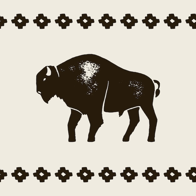 Vektor bison-silhouette-symbol. vector hand zeichnen bison-symbol von amerika im retro-stil mit grunge-textur auf hellem hintergrund. vorlage für logo-steakhaus, bauernhof, t-shirt-druck und andere.
