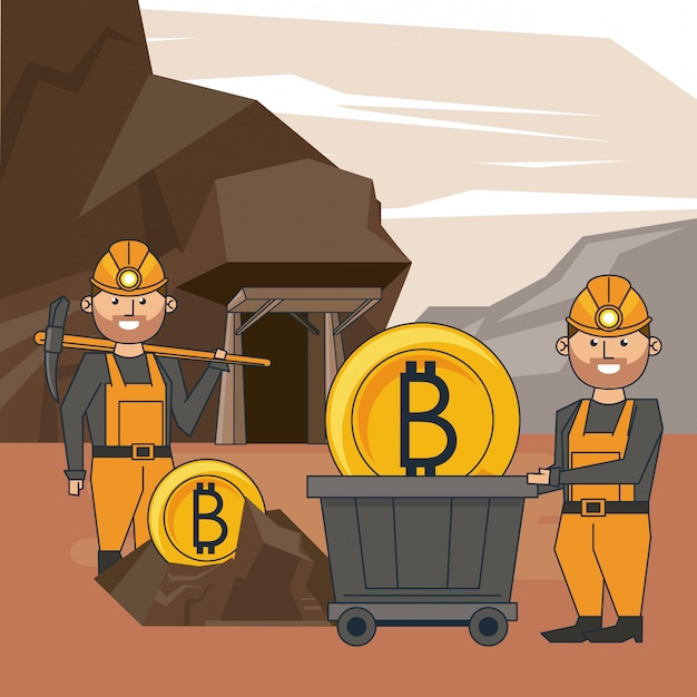 Vektor bitcoin bergbau cartoons