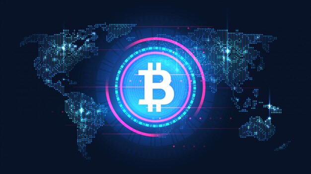 Bitcoin-blockchain-technologie mit globalem verbindungskonzept