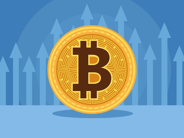 Bitcoin Cyber Money Technologie mit Pfeilen nach oben Statistik Vektor-Illustration Design