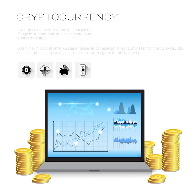 Bitcoin-diagramme auf laptop-computer krypto-währungsverkaufs-statistik-netz-geld-e-commerce-konzept