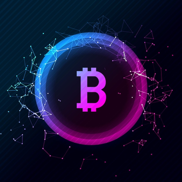 Bitcoin konzeptioneller leuchtender Hintergrund. Kryptowährungs-Blockchain-Business-Mining von Bitcoin.