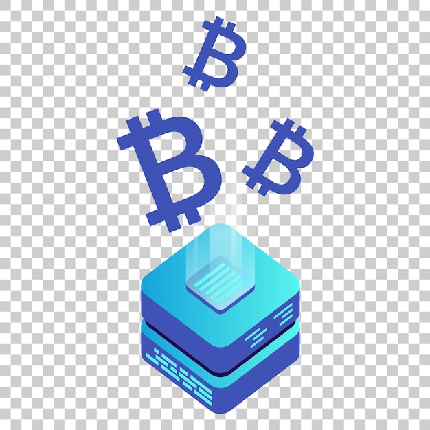 Bitcoin-Mining-Server-Vektor-Symbol im isometrischen Stil Blockchain-Krypto-Geld-Farm-Datenzentrum-Illustration auf isoliertem transparenten Hintergrund Blockketten-Konzept