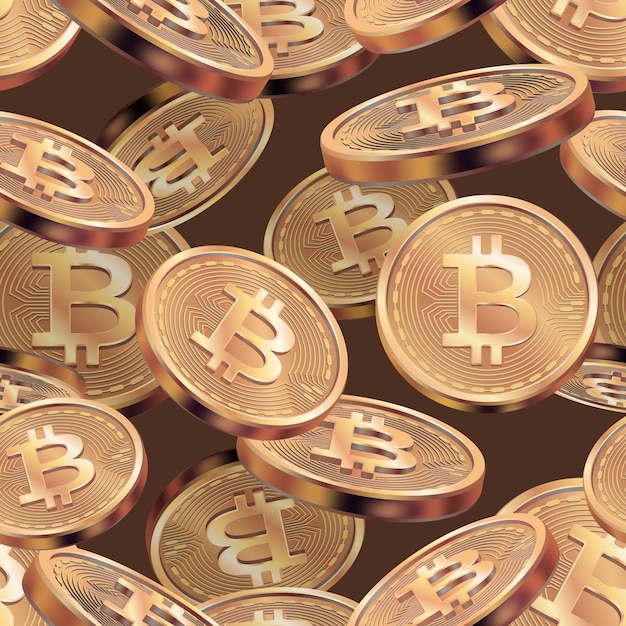 Bitcoin-Muster Realistische Kryptowährungsmünzen Web-Blockchain-Technologie anständiger Vektor nahtloser Hintergrund Illustration des Bitcoin-Währungsfinanzierungsgeschäfts