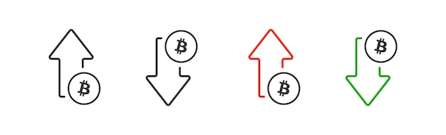 Bitcoin pfeil steigen und fallen isolierte symbol im linienstil vektor geschäftskonzept