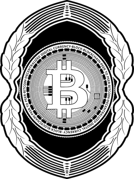 Vektor bitcoin schwarzer umriss mit blumenrahmen handgefertigte silhouette nr. 109