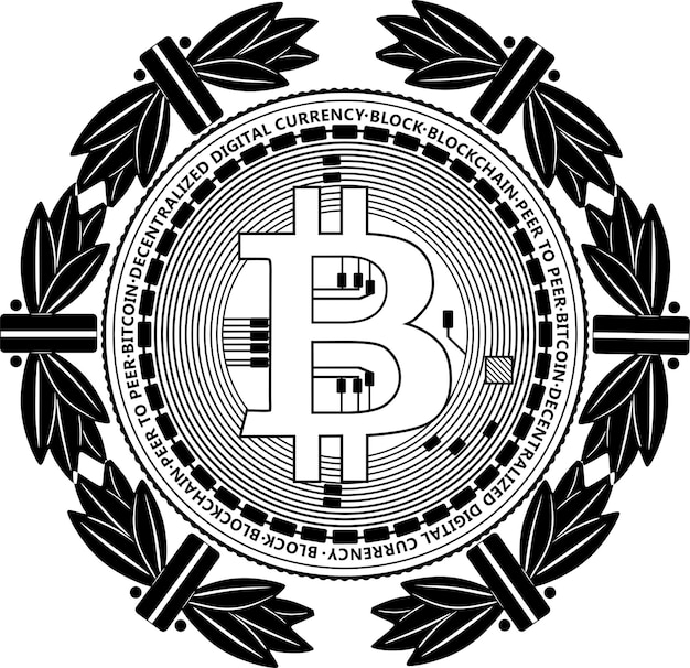Bitcoin schwarzer umriss mit blumenrahmen handgefertigte silhouette nr. 83
