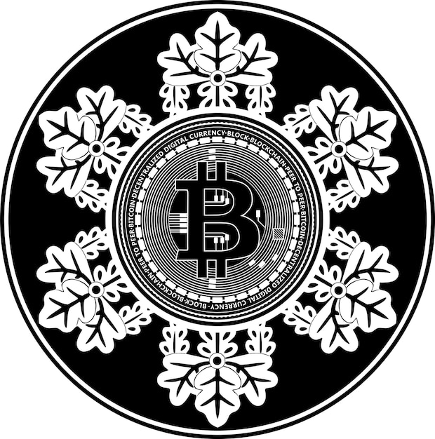 Vektor bitcoin schwarzer umriss mit blumenrahmen handgefertigte silhouette nr. 98
