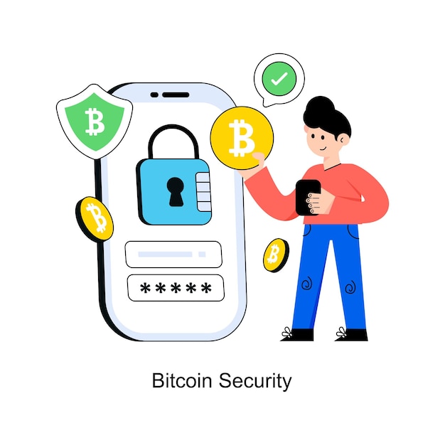 Bitcoin security flat style design vektorillustration aktienillustration