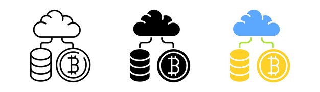 Bitcoin-Set-Symbol Analytics-Währung Kryptowährung Geldsack Cloud-Speicher Website Trading Blockchain Vektor-Symbol im schwarzen und farbenfrohen Linienstil auf weißem Hintergrund