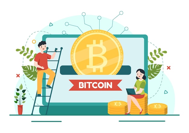 Bitcoin-Vektorillustration mit Kryptowährungsmünzen oder Verkauf von Krypto-Marktbörsen