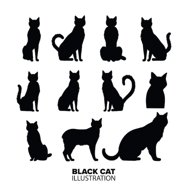 Vektor black cat silhouette collection set mystical halloween vector art mit horror katzen