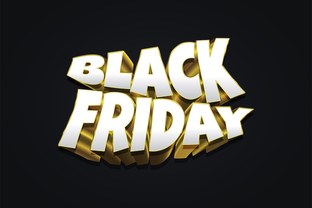Black Friday Banner mit 3D-Text in Weiß und Gold auf schwarzem Hintergrund Black Friday Logo Werbung und Promotion Banner Design für die Black Friday Kampagne