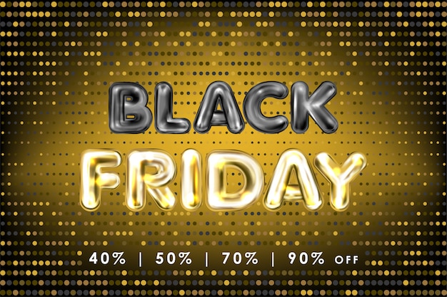 Black friday banner mit schwarzen und goldenen folienballon schriftzug